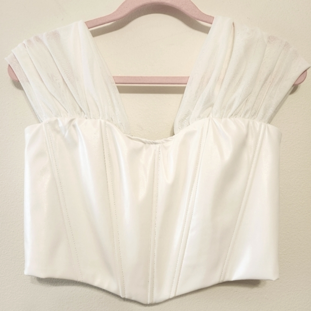 White Faux Leather Corset Crop Top